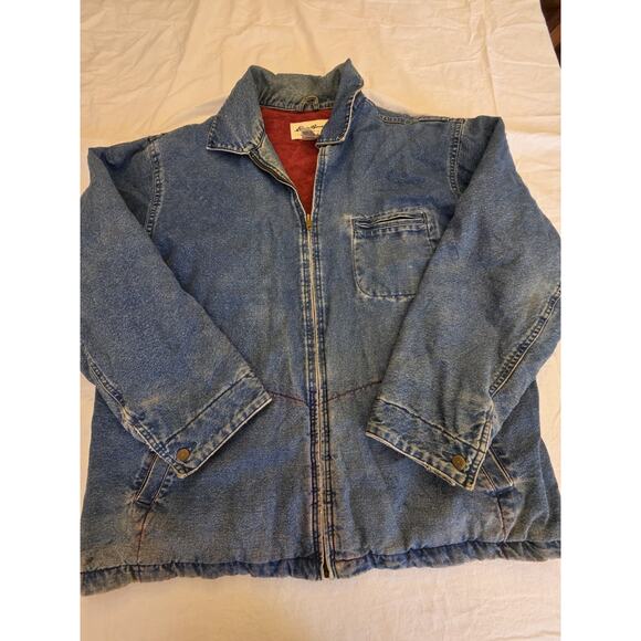 Eddie Bauer Men's Detroit Style Denim Jacket with Red Suede Lining Size Medium - Picture 1 of 9